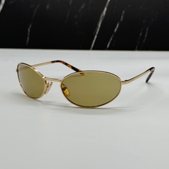NEW SPR A59 5AK70G PRADA PRA59S 5AK70G WOMEN SUNGLASSES PR A59S 5AK70G GOLD OVAL - Picture 3 of 11